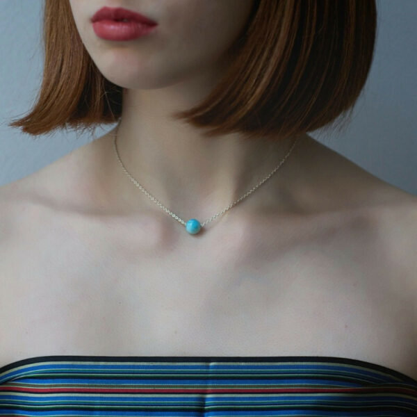 Ras-de-cou avec perle de larimar doré or 18ct – Image 3