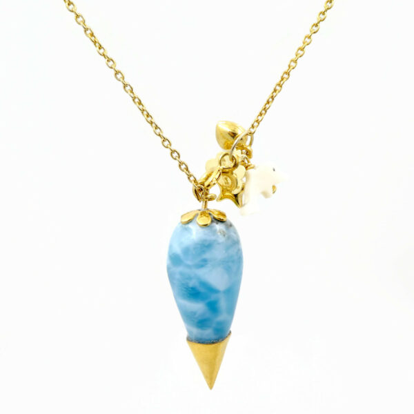 Collier pendule Larimar et argent massif doré à l'or 18ct