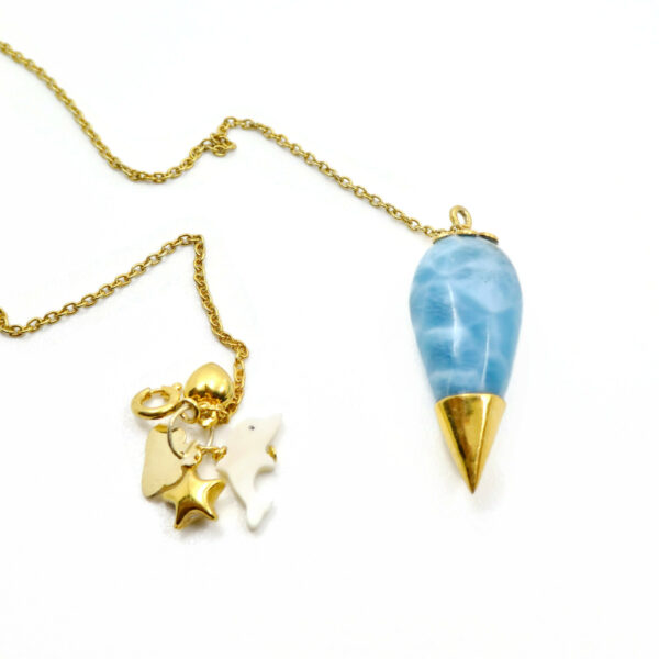 Collier pendule Larimar et argent massif doré à l'or 18ct – Image 4