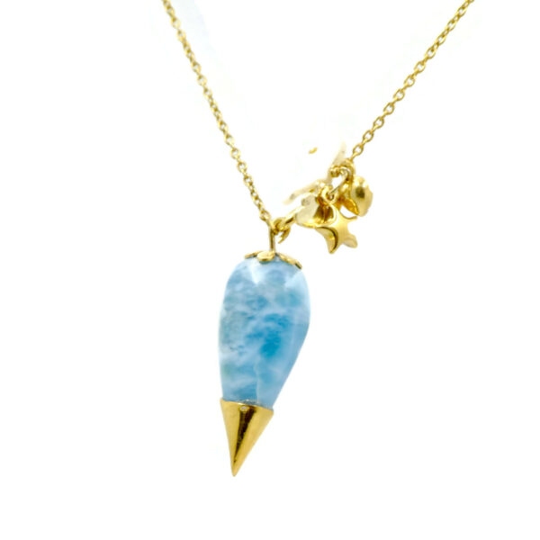 Collier pendule Larimar et argent massif doré à l'or 18ct – Image 6