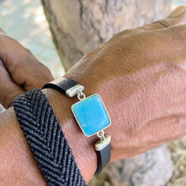 Bracelet cuir et Larimar AA – Image 6