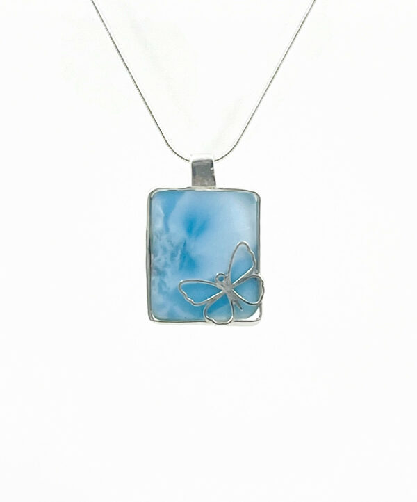 Pendentif carré "Papillons" Larimar AA et argent925