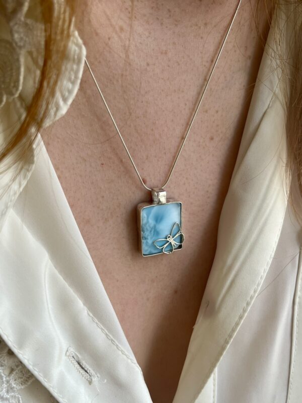 Pendentif carré "Papillons" Larimar AA et argent925 – Image 6