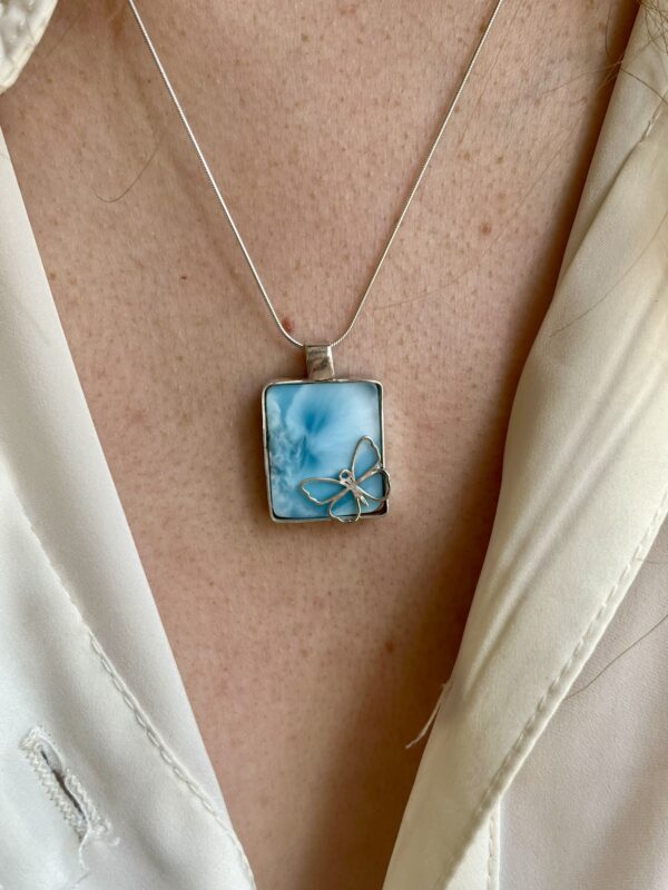 Pendentif carré "Papillons" Larimar AA et argent925 – Image 4