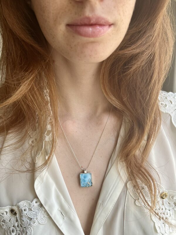 Pendentif carré "Papillons" Larimar AA et argent925 – Image 5