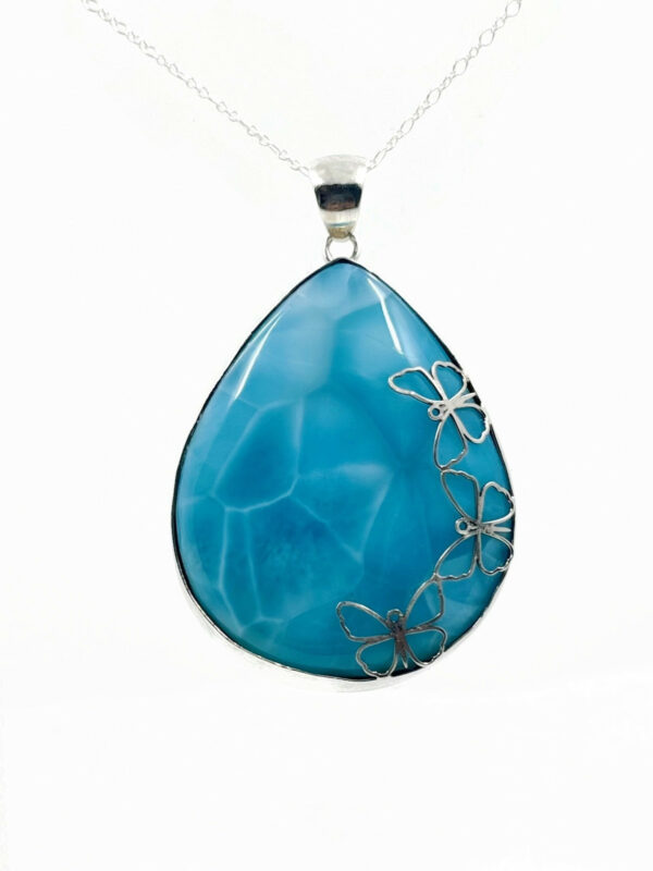 Pendentif "Papillons" Larimar AAA et argent925 rhodié