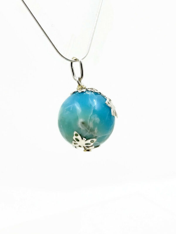 Pendentif sphère "papillons" Larimar AA et argent925 – Image 4