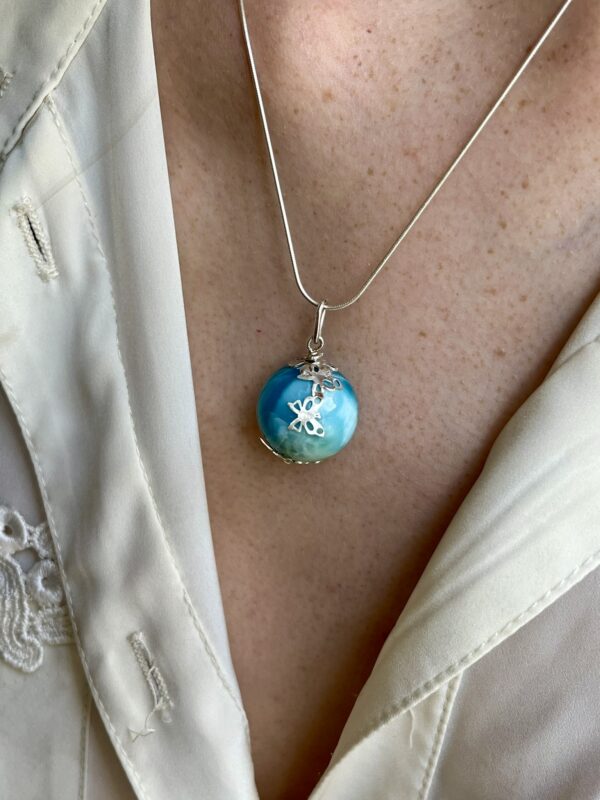 Pendentif sphère "papillons" Larimar AA et argent925 – Image 5