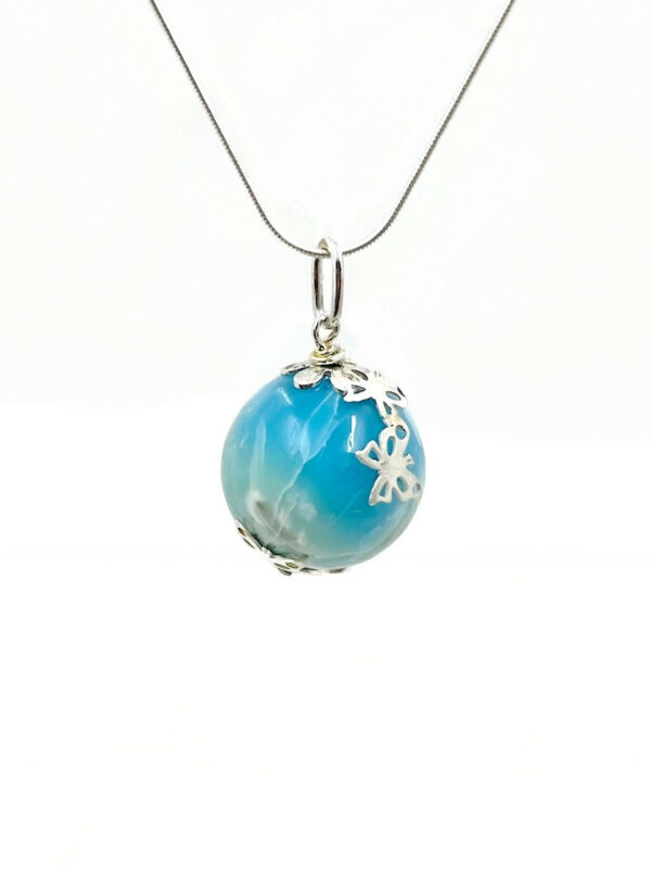 Pendentif sphère "papillons" Larimar AA et argent925 – Image 3