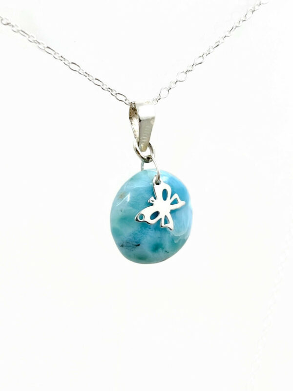 Pendentif rond "papillons" Larimar et argent925 – Image 3