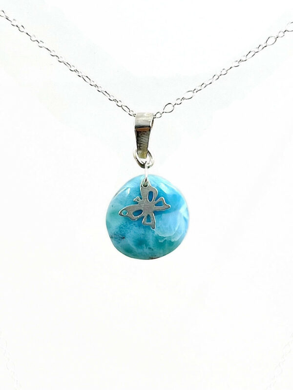 Pendentif rond "papillons" Larimar et argent925